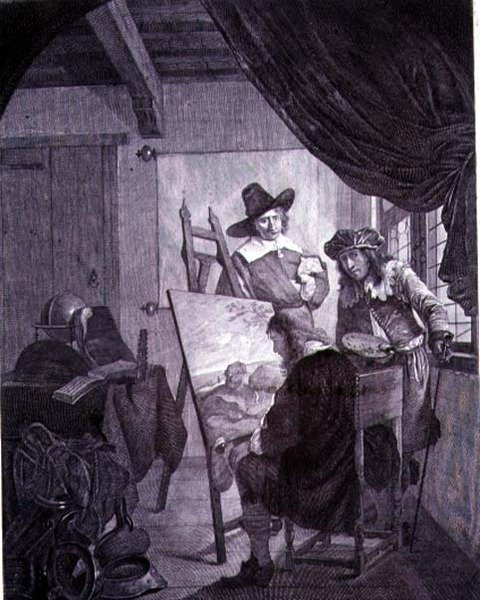 Der Patron und der Maler, nach einem Gemälde des 17. Jahrhunderts von Cornelis Bega, 18. Jahrhundert von Cornelis Pietersz Bega