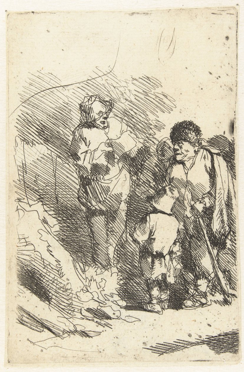 Singender Mann und lauschendes Publikum, darunter Kind und Mann von Cornelis Pietersz. Bega