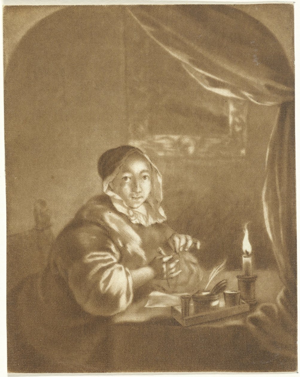 Dame bei Kerzenlicht von Cornelis Ploos van Amstel (signed by artist)