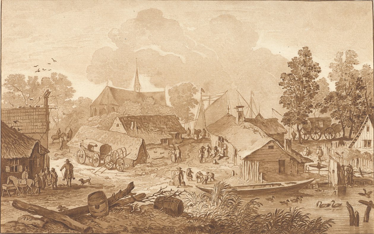Dorfansicht mit Teich von Cornelis Ploos van Amstel (signed by artist)