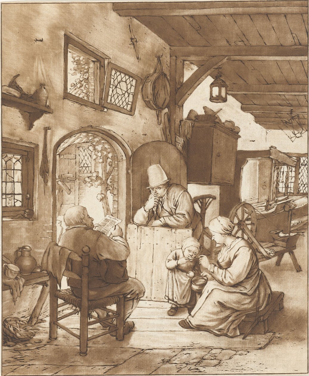 Zeitungsleser im Innenraum von Cornelis Ploos van Amstel (signed by artist)