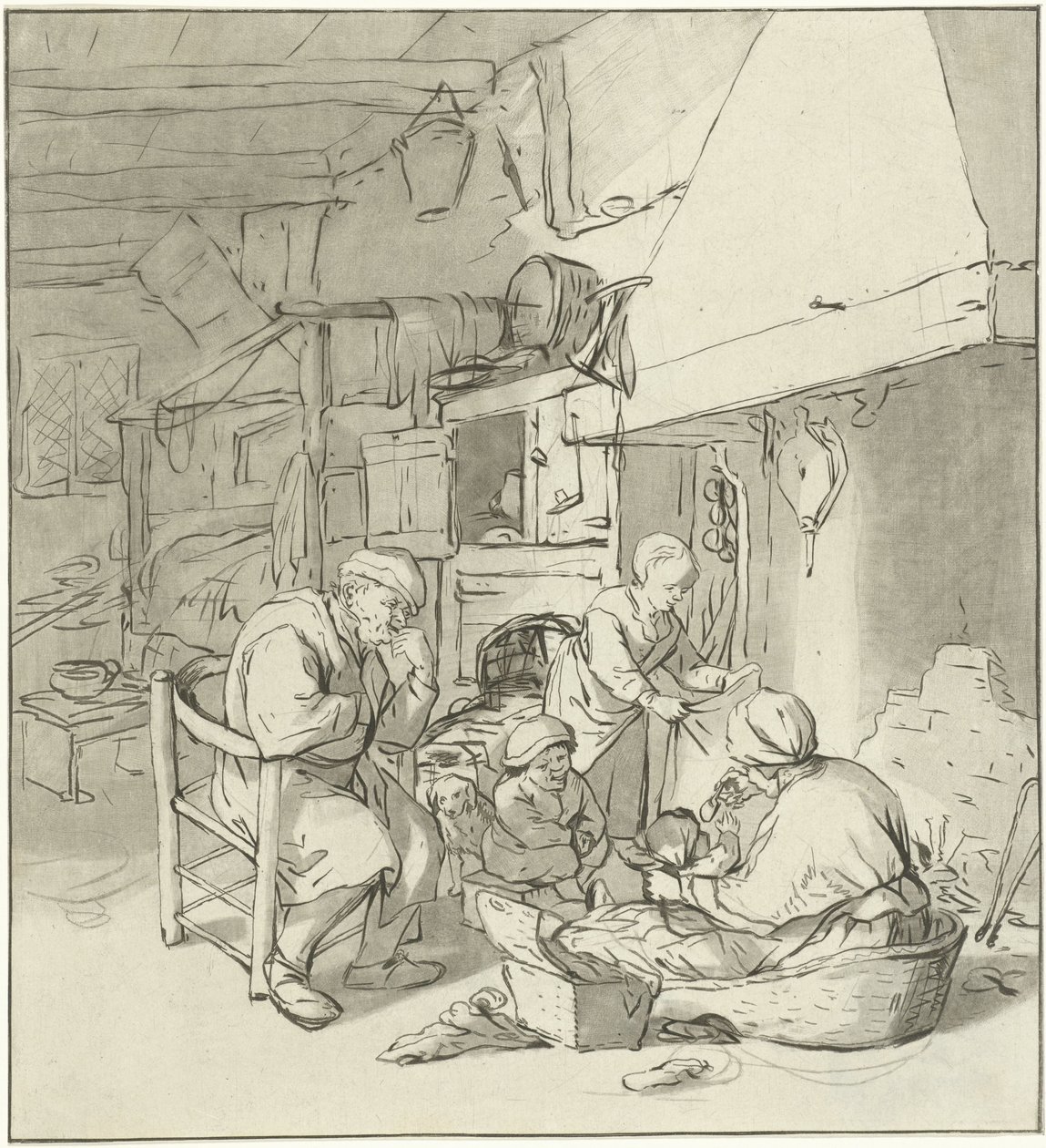 Bauernfamilie am Kamin von Cornelis Ploos van Amstel