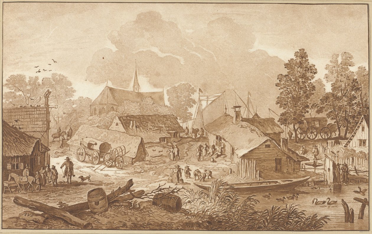 Dorfansicht mit Teich von Cornelis Ploos van Amstel