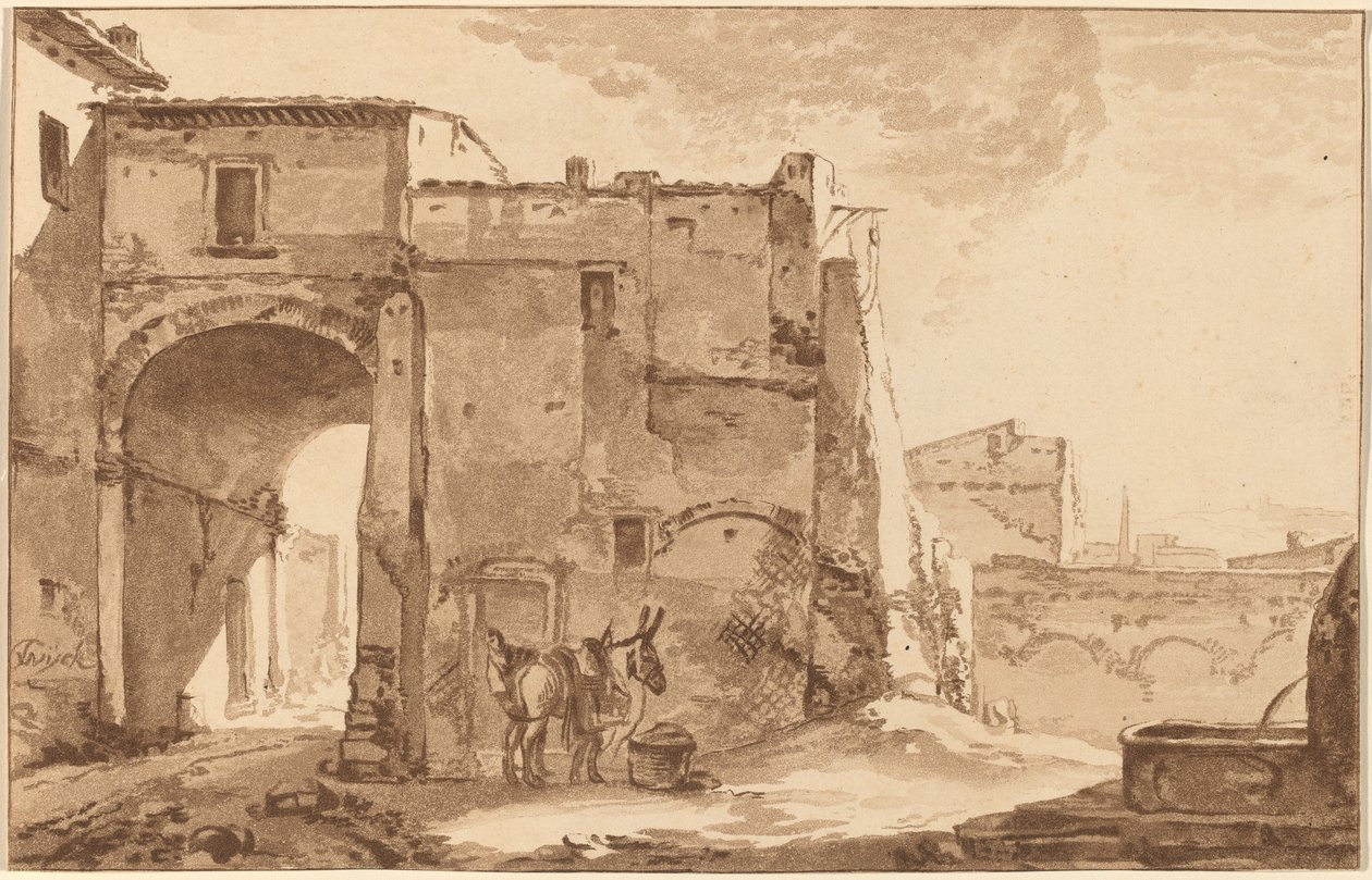 Tor mit Reisendem und Maultier von Cornelis Ploos van Amstel