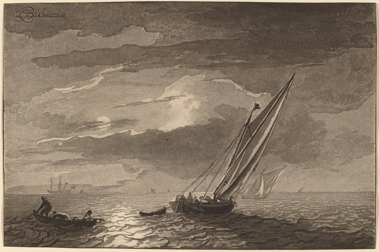 Meereslandschaft mit Vollmond von Cornelis Ploos van Amstel