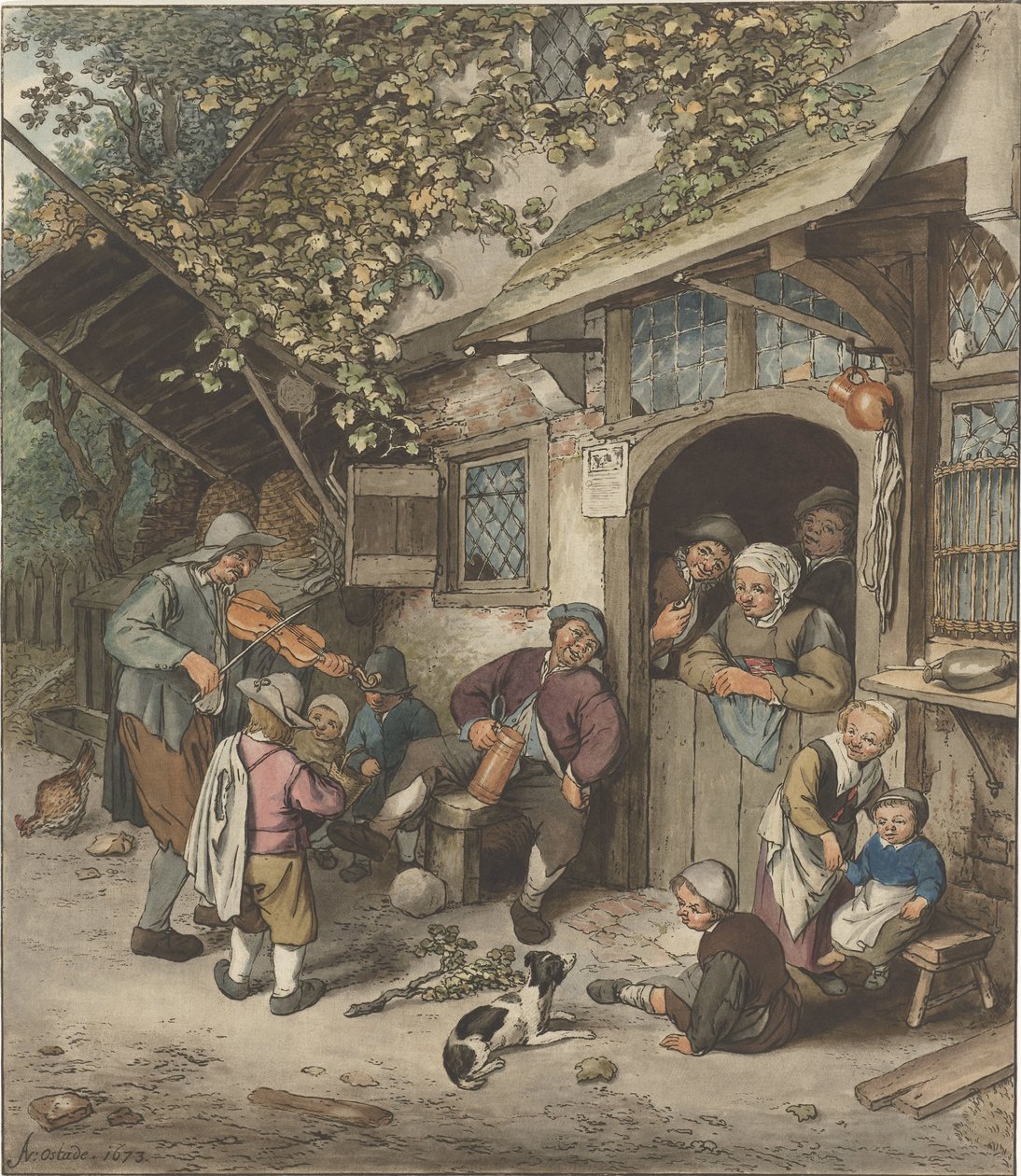 Geigenspieler vor einem Gasthaus von Cornelis Ploos van Amstel