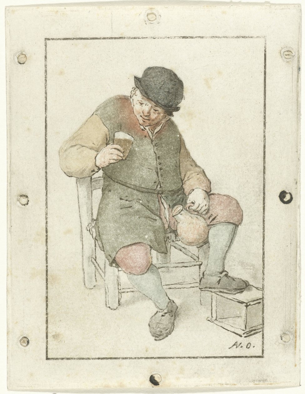 Sitzender Bauer mit Krug von Cornelis Ploos van Amstel