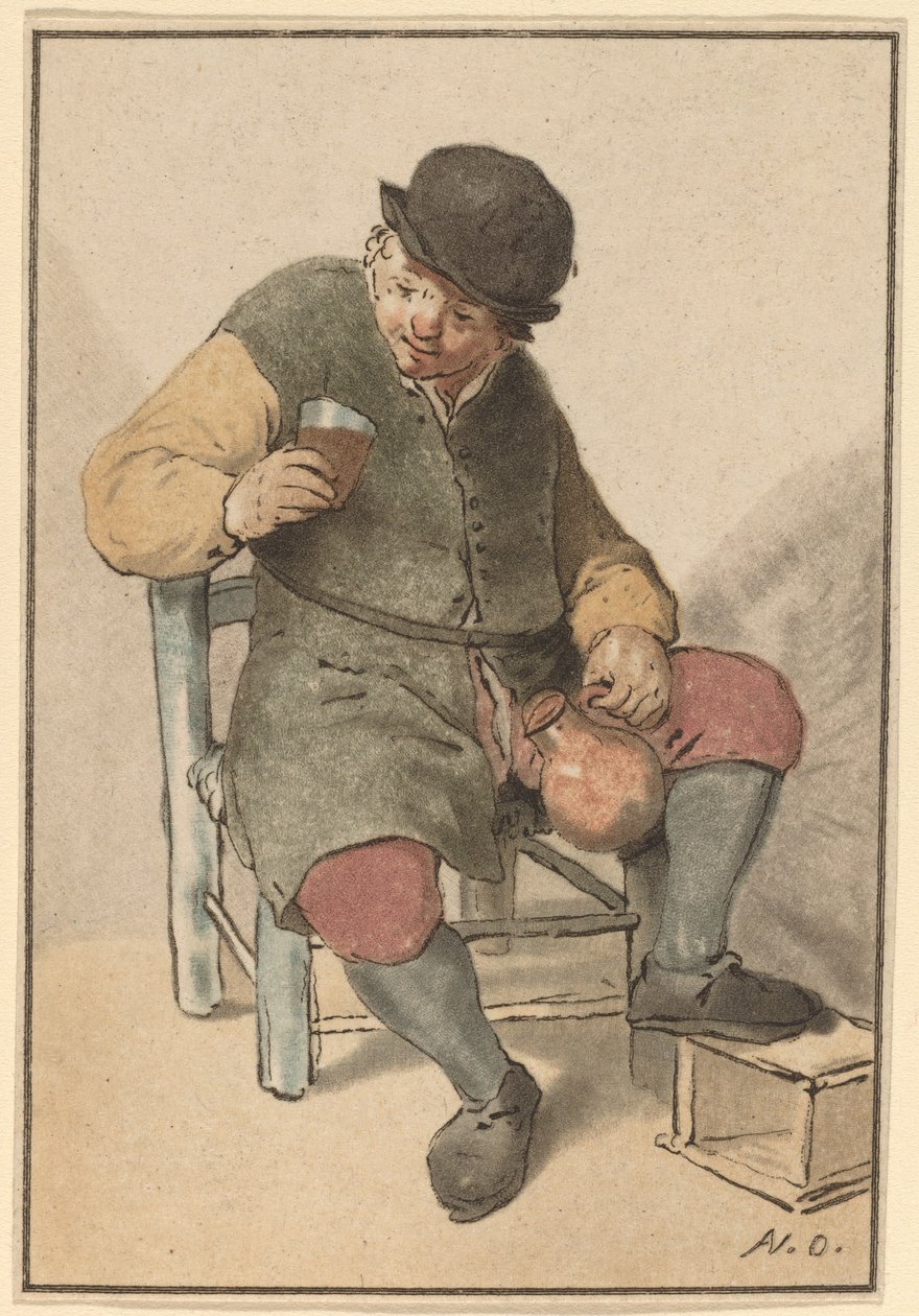 Sitzender Bauer mit Krug von Cornelis Ploos van Amstel after Adriaen