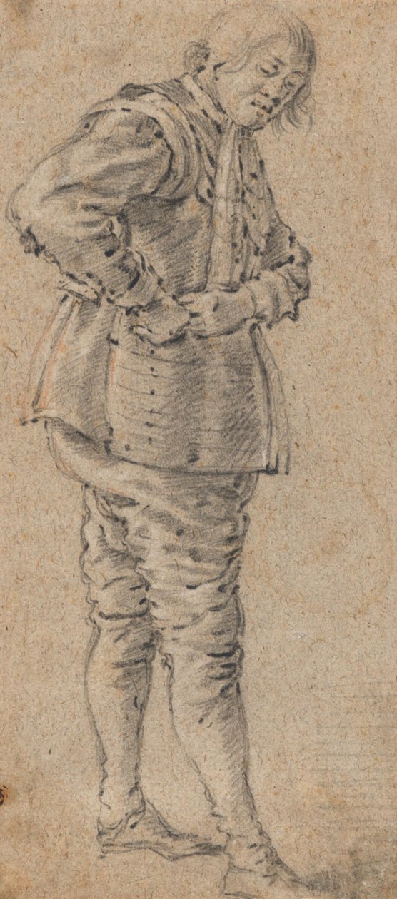 Ein stehender Mann, der eine Rüstung anzieht von Cornelis Saftleven