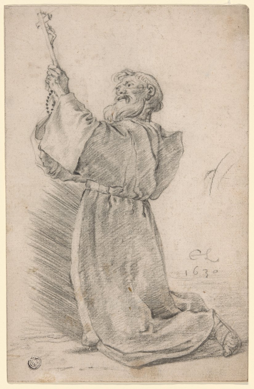 Kniender Mönch mit Kruzifix von Cornelis Saftleven