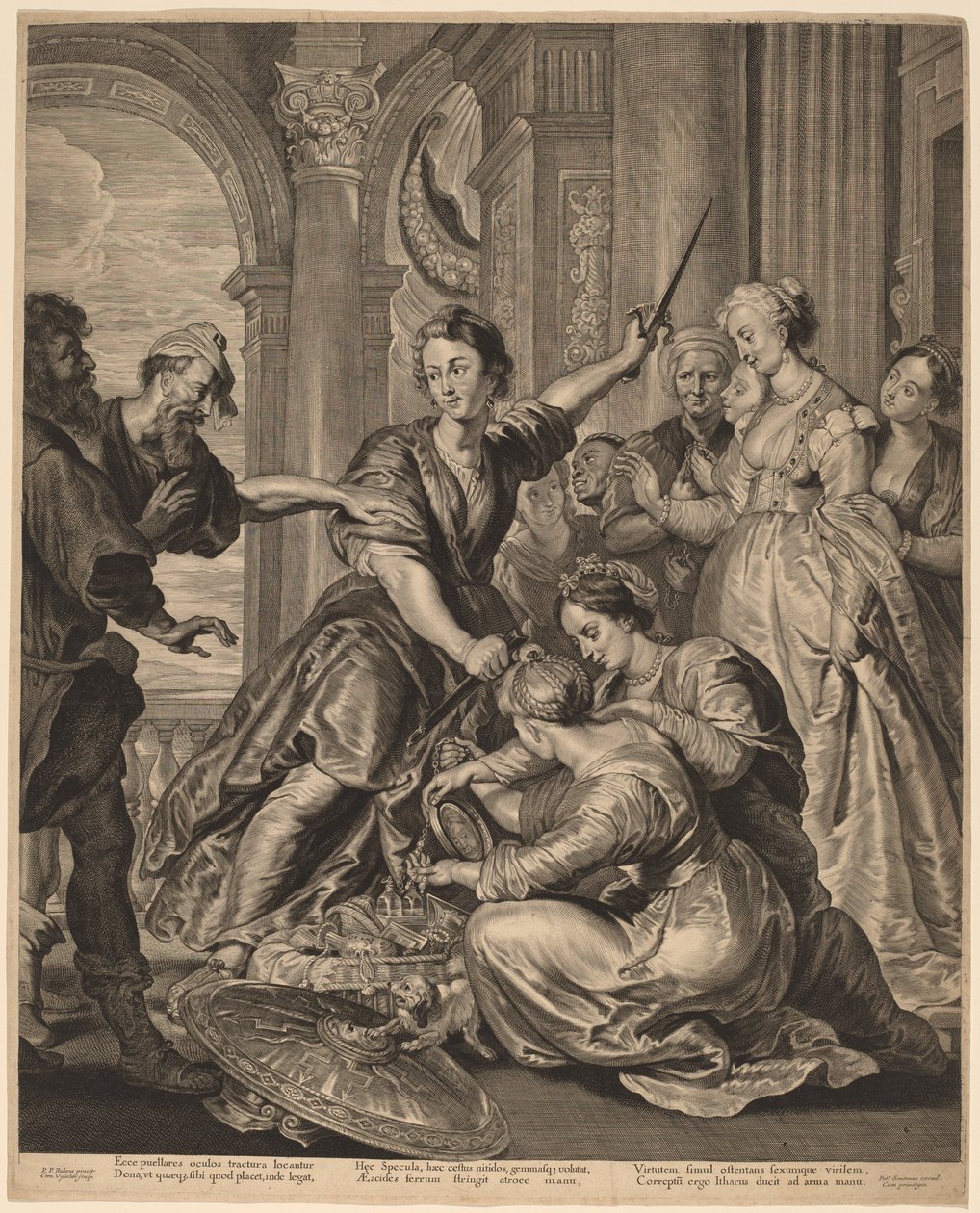 Achilles am Hof von Lykomedes von Cornelis Visscher after Sir Peter Paul Rubens, published by Pieter Claesz Soutman
