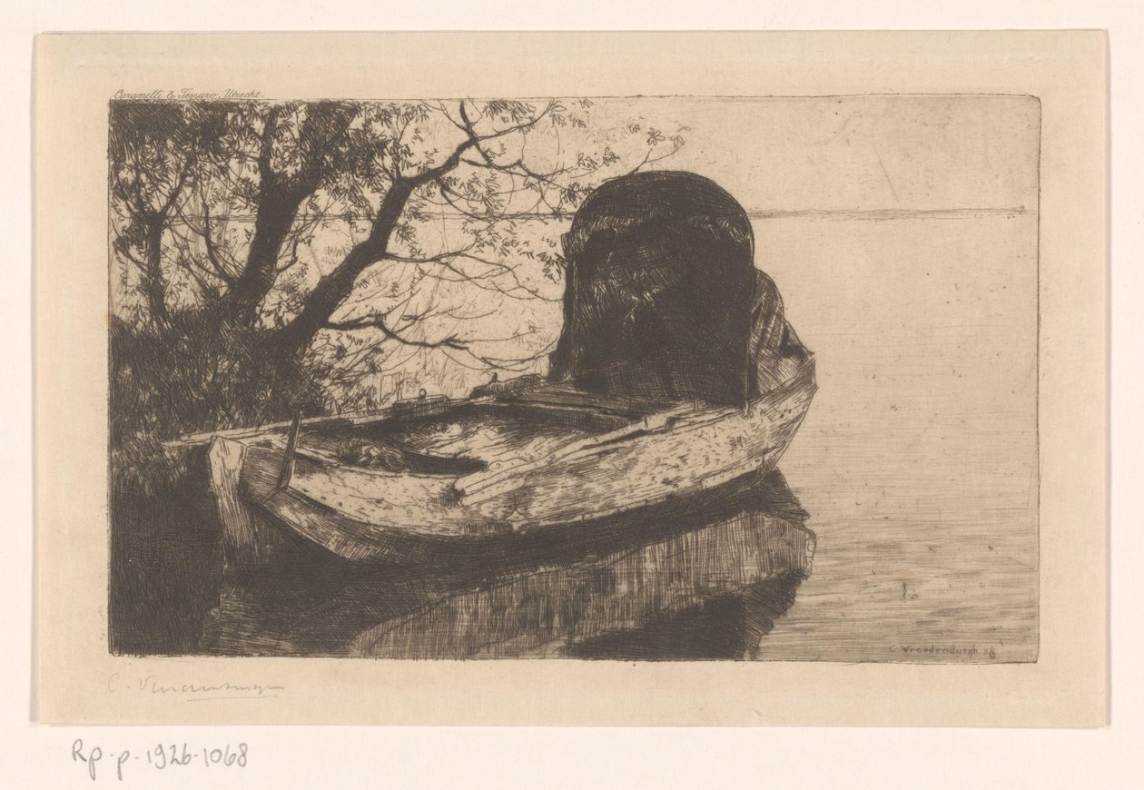 Angelegtes Ruderboot mit Überdachung von Cornelis Vreedenburgh (signed by artist)