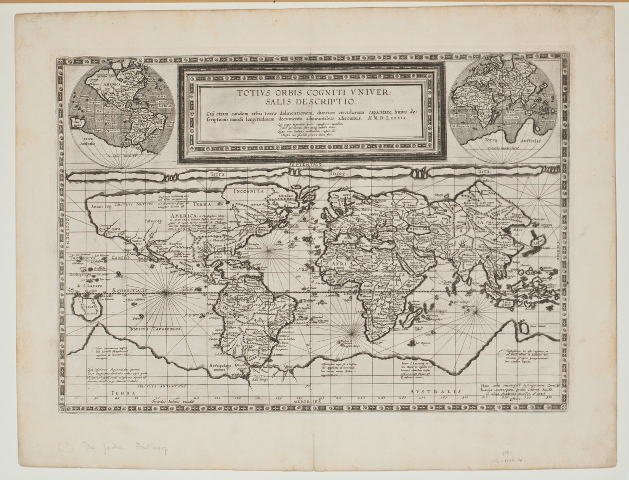Totius Orbis Cogniti Universalis Descriptio, Antwerpen, 1593 von Cornelis de Jode