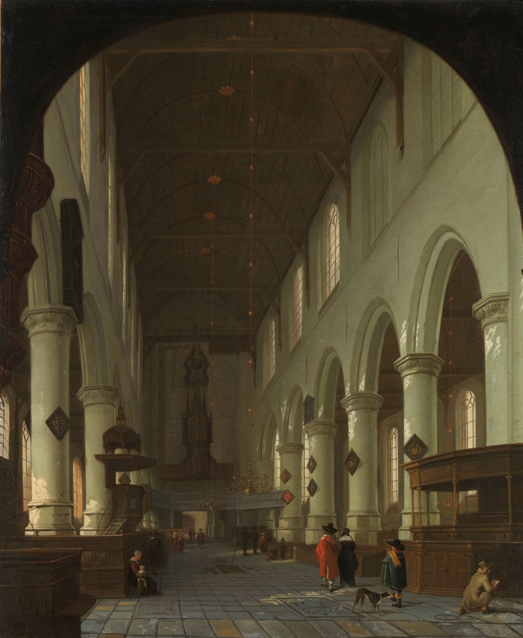 Innenansicht der Oude Kerk in Delft vom Chor zum Portal von Cornelis de Man (attributed to)