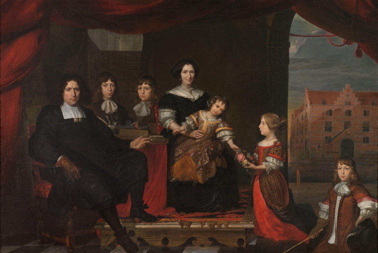 Reyer Reyersz van der Burch (1630-1695), Munitionsoffizier der Generalstaaten, Delft, mit seiner Frau Geertruid Graswinckel und ihren Kindern Frank, Cornelis, Reyer, Maria und Alida von Cornelis de Man (attributed to)