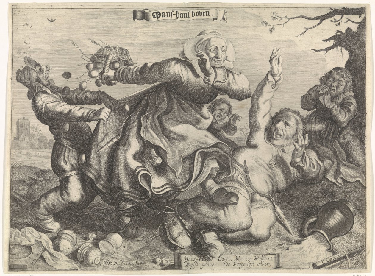 Eine Frau, die ihren Mann tritt von Cornelis van Kittensteyn