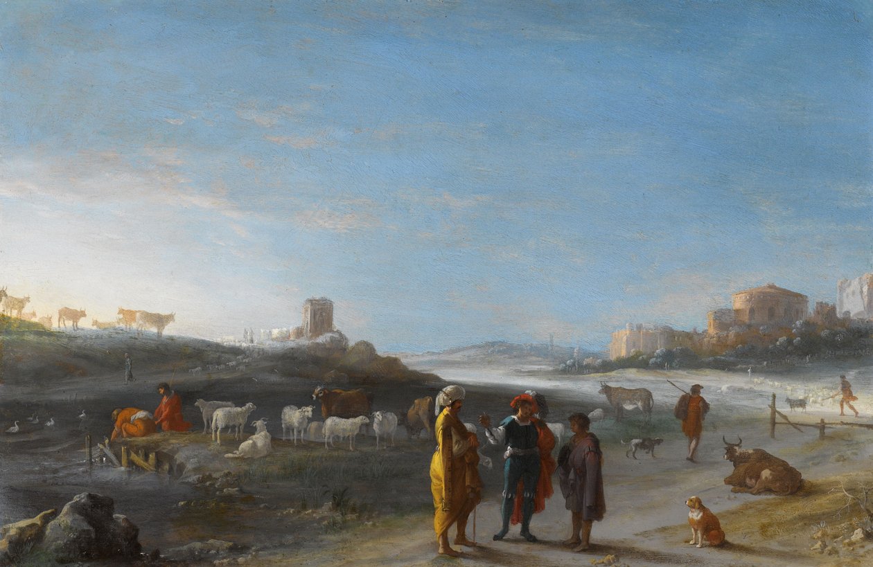 Italienische Landschaft mit einer alttestamentlichen Szene von Cornelis van Poelenburgh or Poelenburch