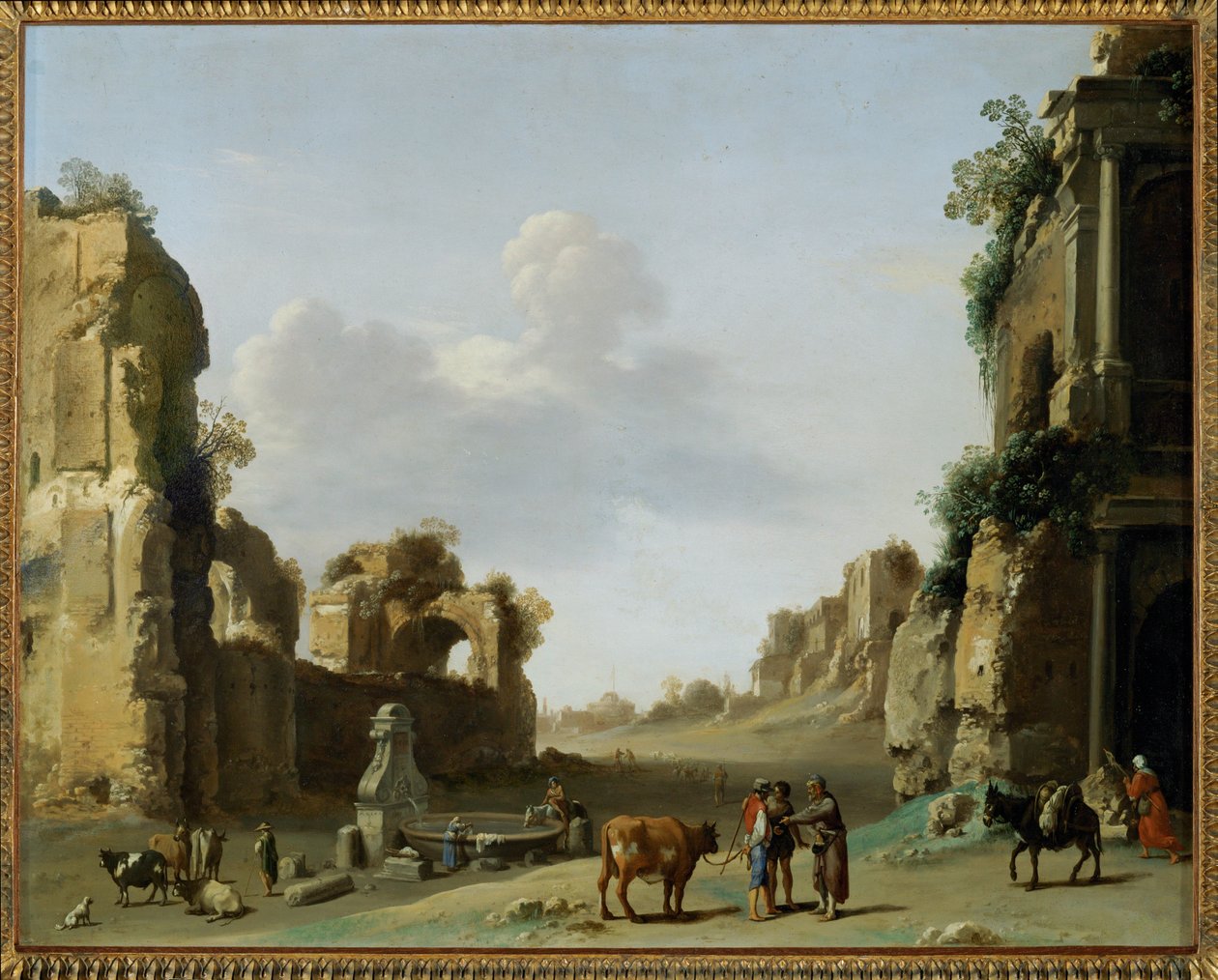 Ansicht des Campo Vaccino mit einem Esel von Cornelis van Poelenburgh or Poelenburch