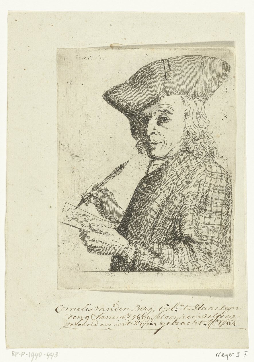 Selbstporträt mit Feder und Zeichnung von Cornelis van den Berg