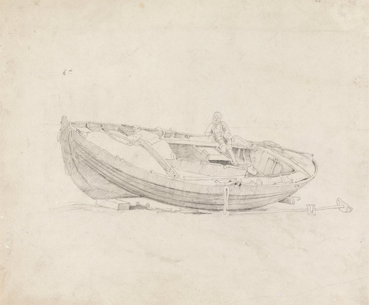 Studie eines vertäuten Bootes mit sitzender Figur von Cornelius Varley