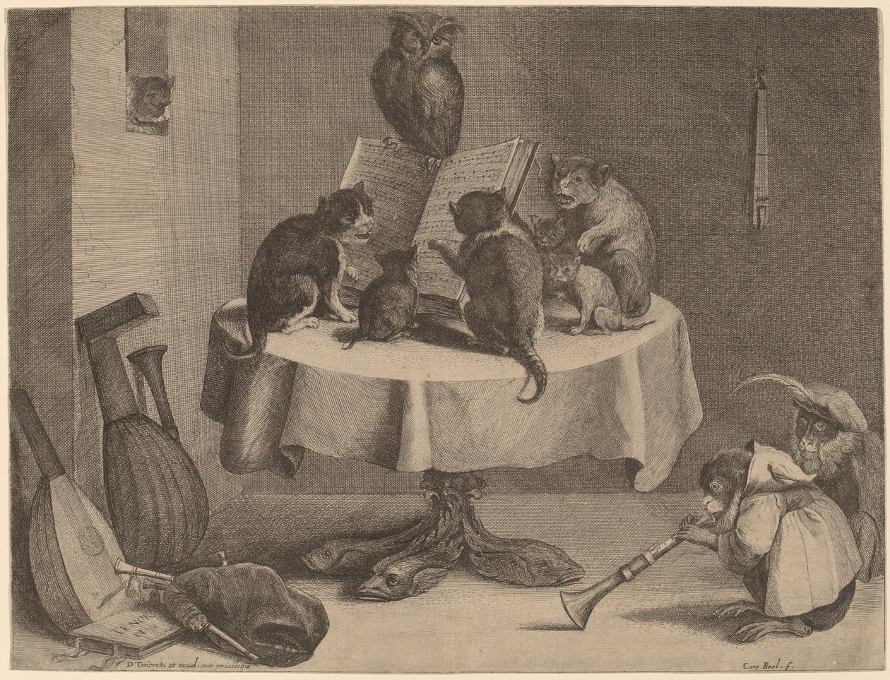 Das Konzert der Katzen von Coryn Boel after David Teniers the Younger