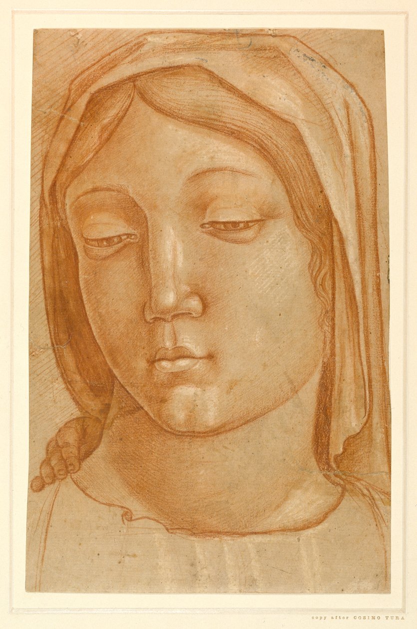 Kopf der Jungfrau mit den Fingern einer Kinderhand auf ihrer rechten Schulter von Cosimo (after) Tura