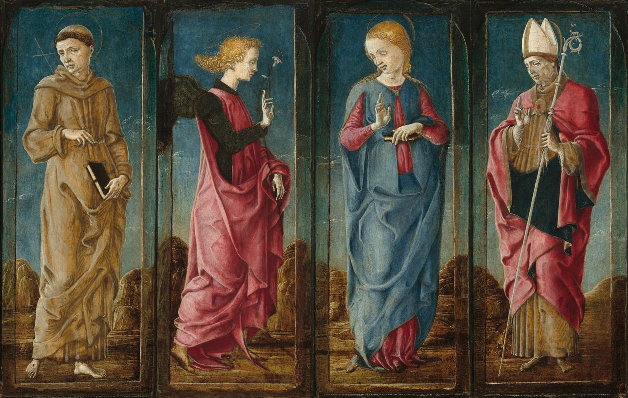 Die Verkündigung mit dem heiligen Franziskus und dem heiligen Ludwig von Toulouse [vier Tafeln] von Cosmè Tura