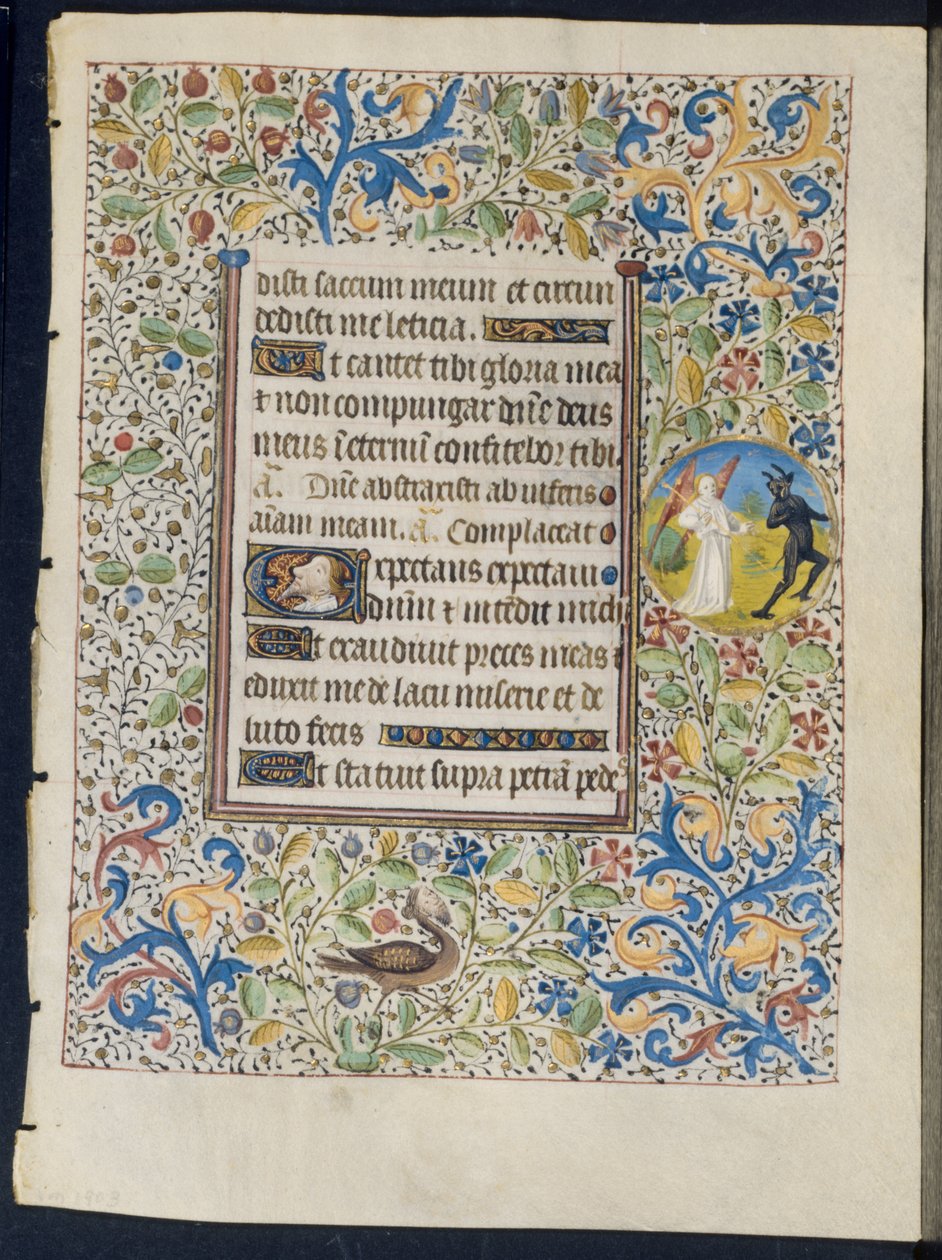 Blatt aus einem Stundenbuch: Engel jagt einen Teufel (recto) und Zwei Teufel (verso) von Coëtivy Master