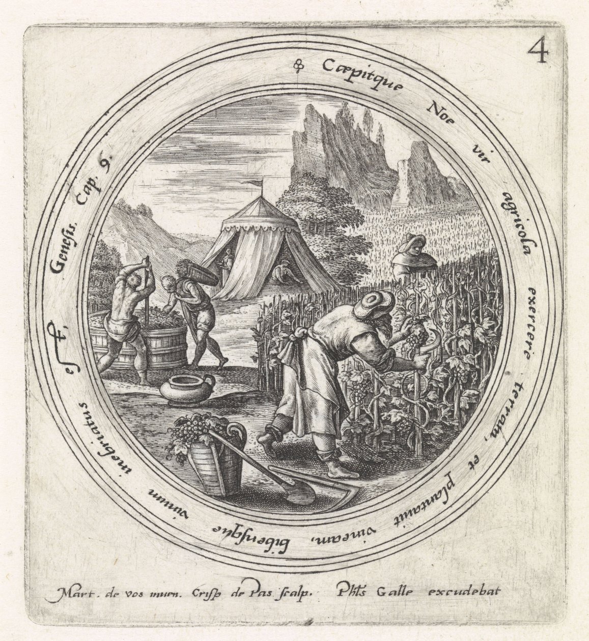 Noach legt einen Weinberg an von Crispijn van de Passe (I)