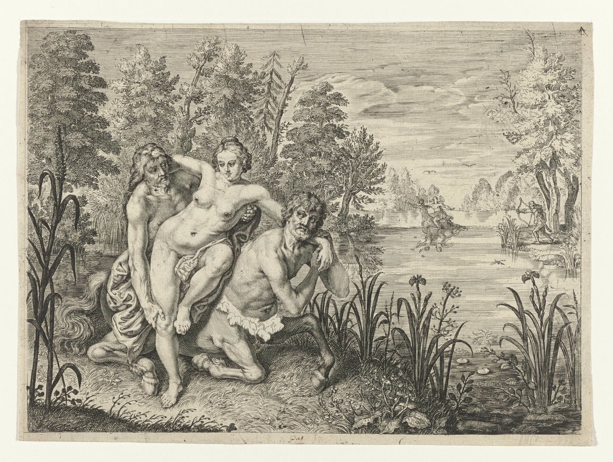 Nessus setzt Deïanira über den Fluss von Crispijn van de Passe (II) (possibly)