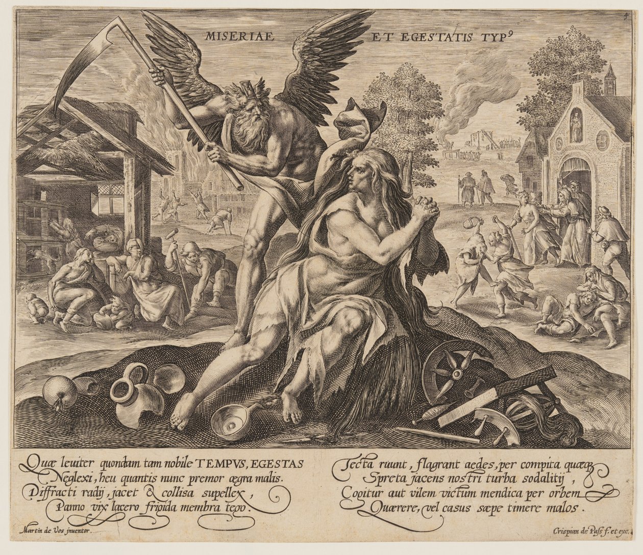 Miseriae est Egestatis Typus, aus Zeit mit Tugenden und Lastern von Crispijn van de Passe I