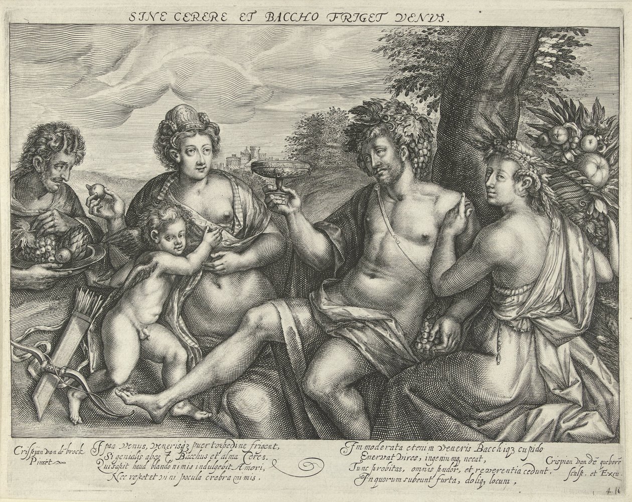 Bacchus, Venus und Ceres in einer Landschaft von Crispijn van den Queborn
