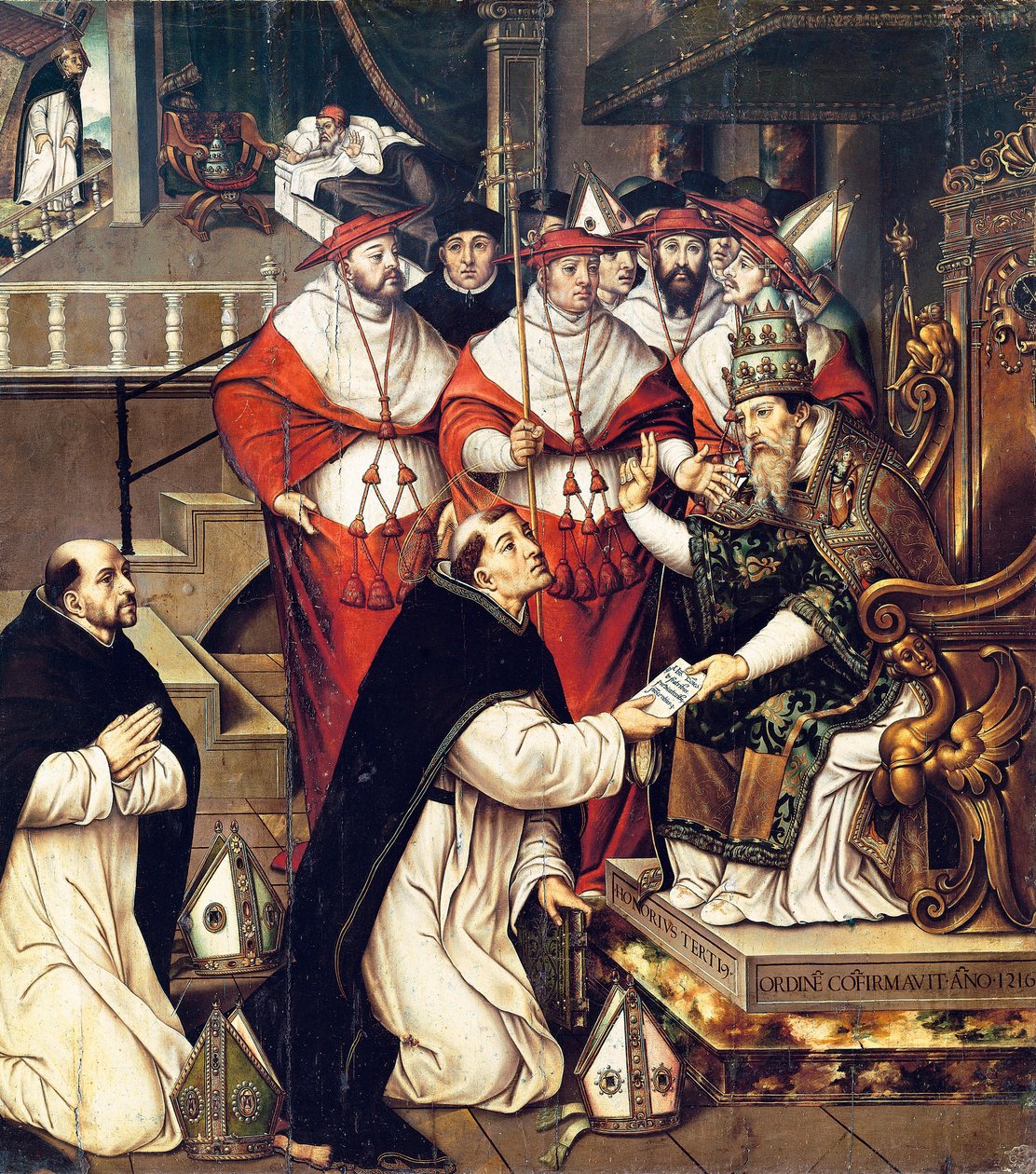 Honorius III. (Cencio Savelli, Papst von 1216 bis 1227) bestätigt den Orden des heiligen Dominikus. Gemälde von Cristobal Llorens (ca. 1550-1616) von Cristobal Llorens