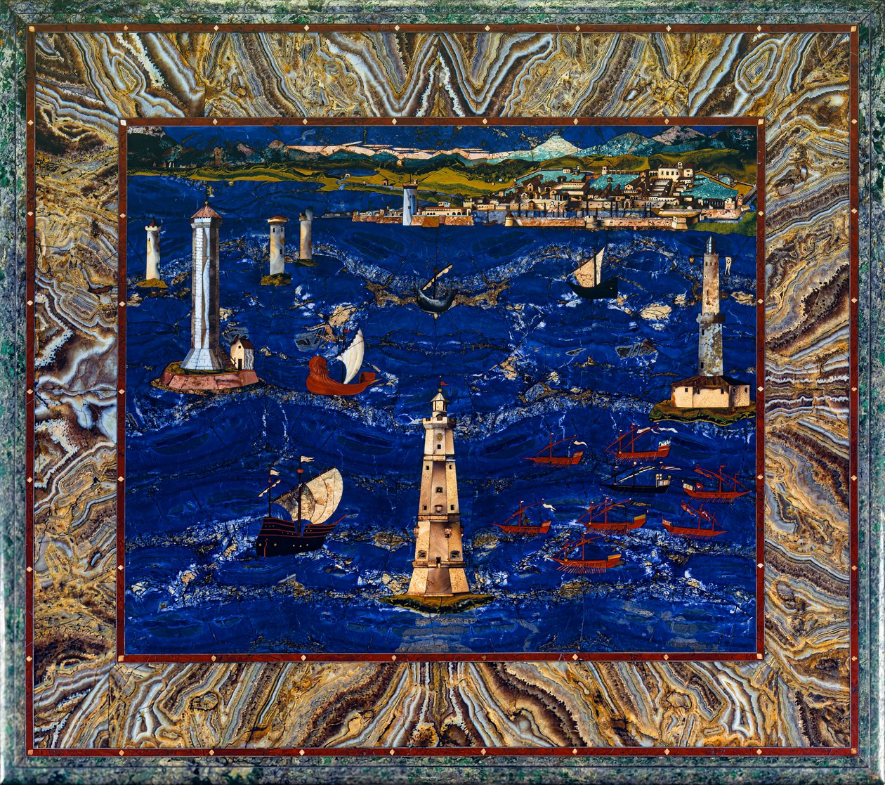 Tisch mit Darstellung des Hafens von Livorno, ca. 1601-04 von Cristofano & Ligozzi Jacopo (1547 1626) Gaffurri