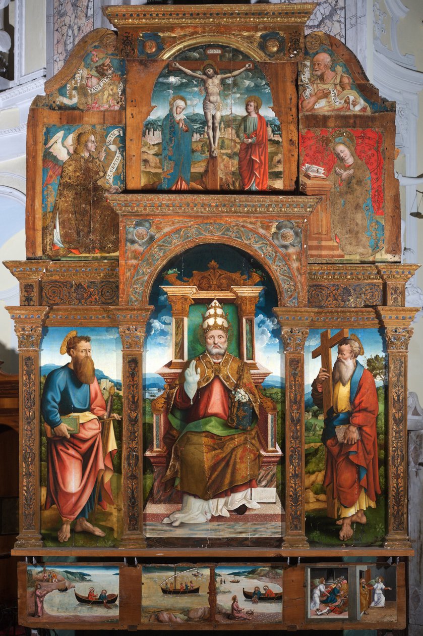 Polyptychon des heiligen Petrus im Stuhl von Cristoforo (fl.1525 1578) (attr.to) Pancalino