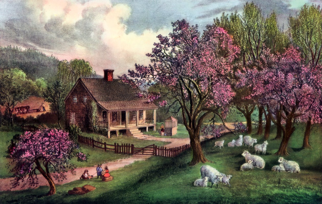 Amerikanisches Gehöft im Frühling, 1869 von Currier and Ives