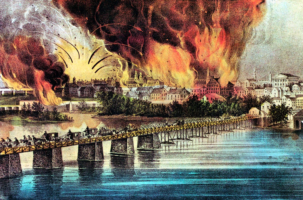 Der Fall von Richmond, Virginia, Amerikanischer Bürgerkrieg, 2. April 1865 von Currier and Ives