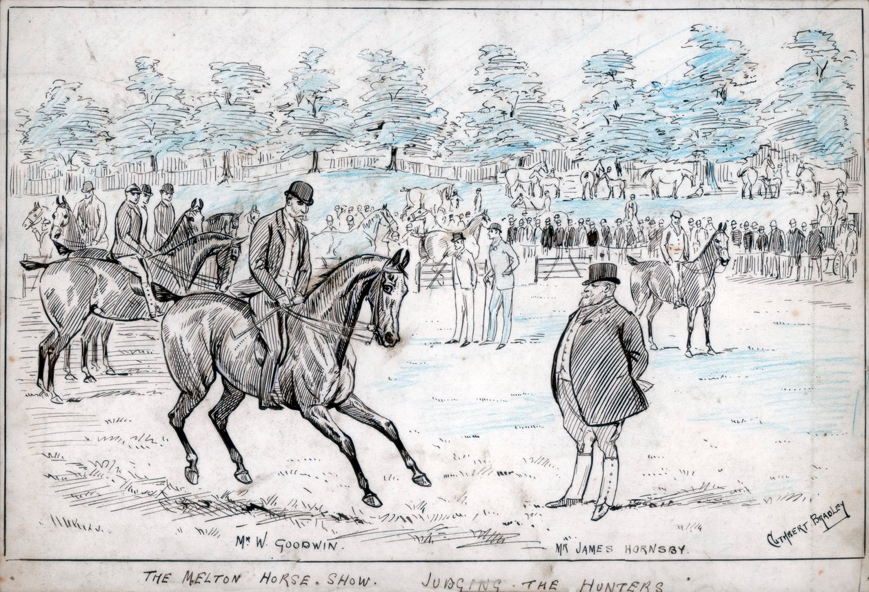 Die Melton-Pferdeschau, Bewertung der Jäger, um 1880-1940 von Cuthbert Bradley