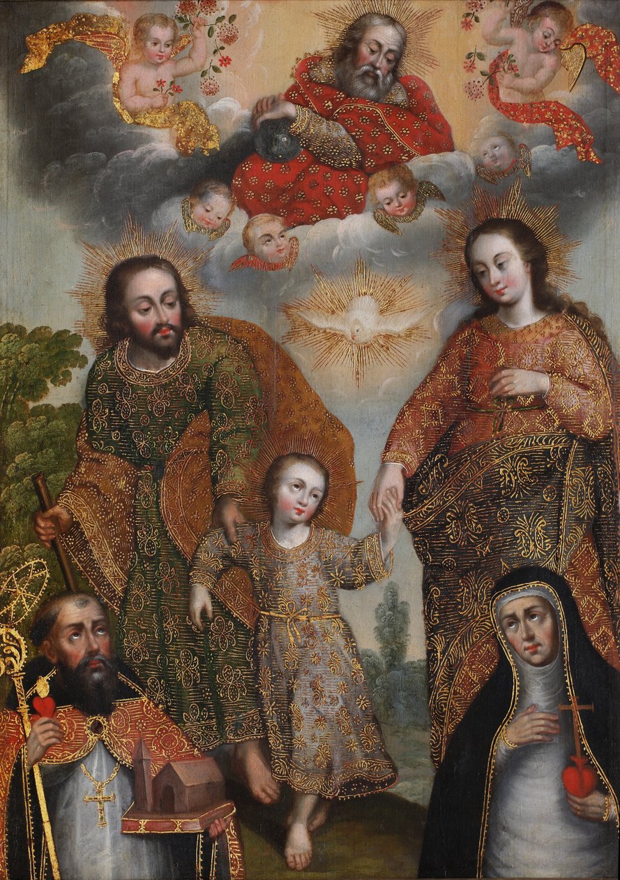 Doppelte Dreifaltigkeit mit dem Heiligen Augustinus und der Heiligen Katharina von Siena von Cuzco School