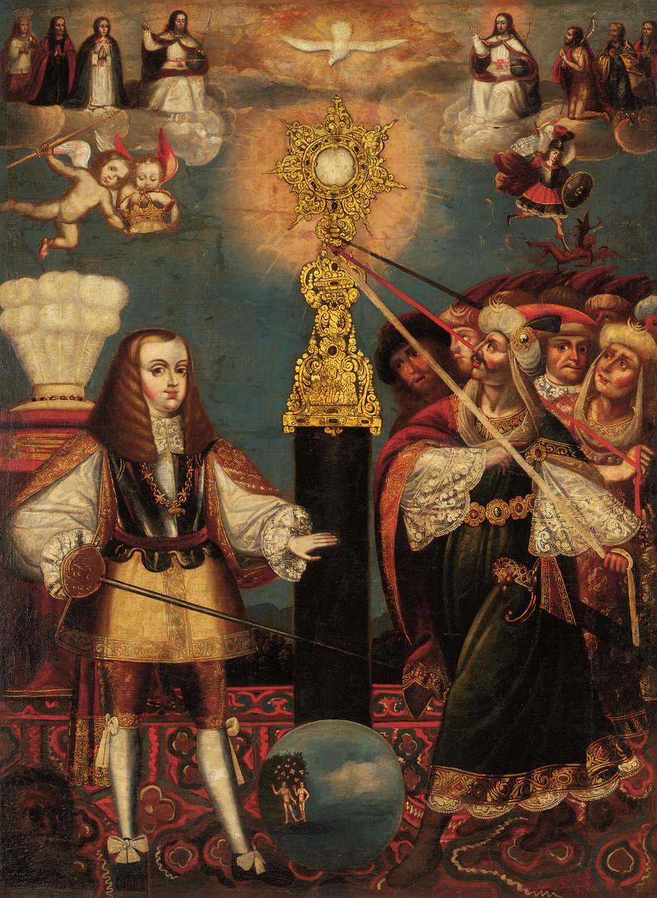 Karl II. in Verteidigung der Eucharistie, spätes 17. Jahrhundert von Cuzco School