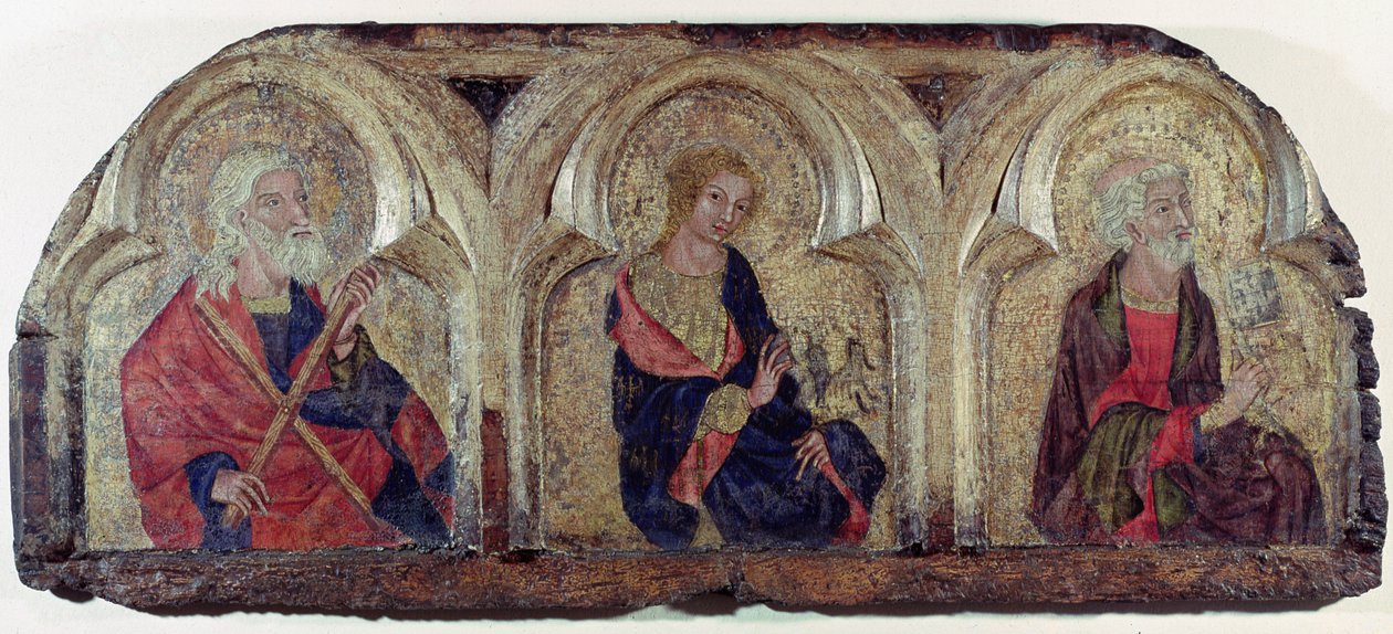 St. Andreas, St. Johannes der Evangelist und St. Petrus, vom linken Panel der Roudnice Predella, ca. 1340 von Czech School