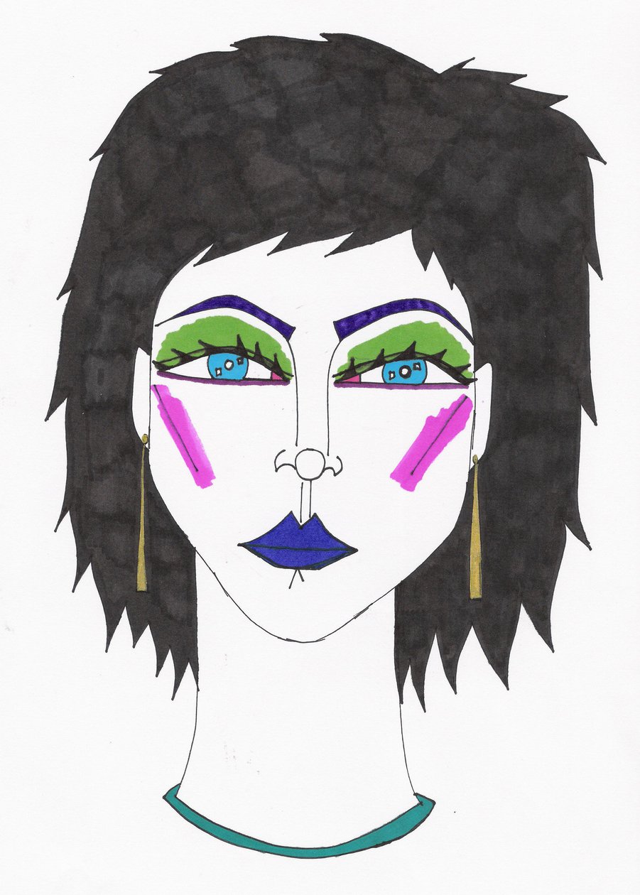 Mädchen mit blauen Augen und blauen Haaren von Daisy de Villeneuve