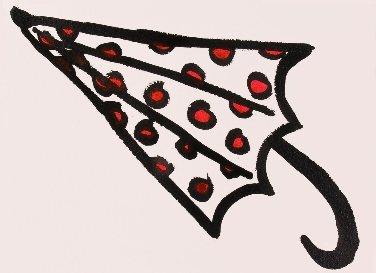 Roter gepunkteter Regenschirm von Daisy de Villeneuve