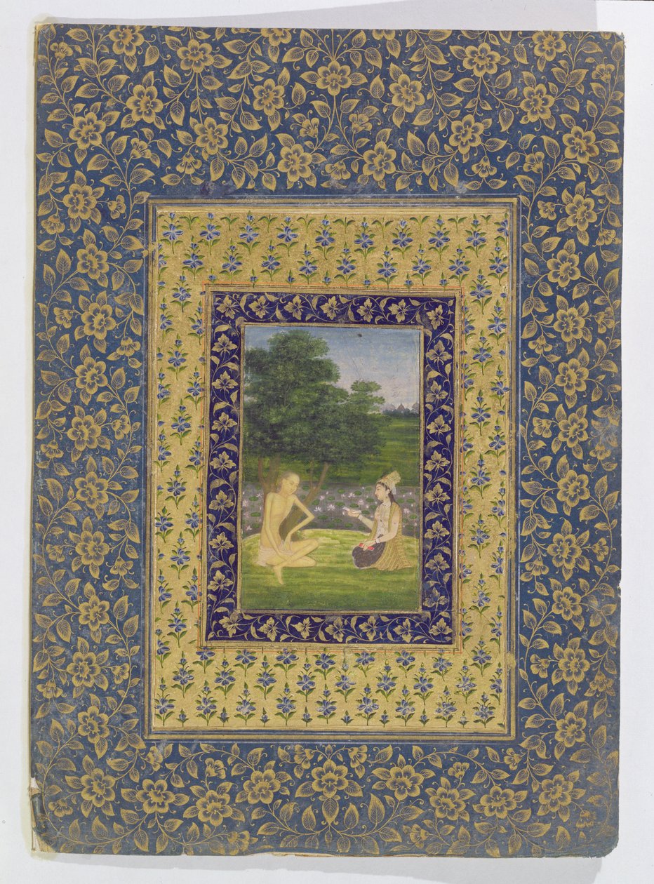 Layla liest Majnun vor, der unter einem Baum an einem Lotusbecken sitzt, Delhi von Dal Chand