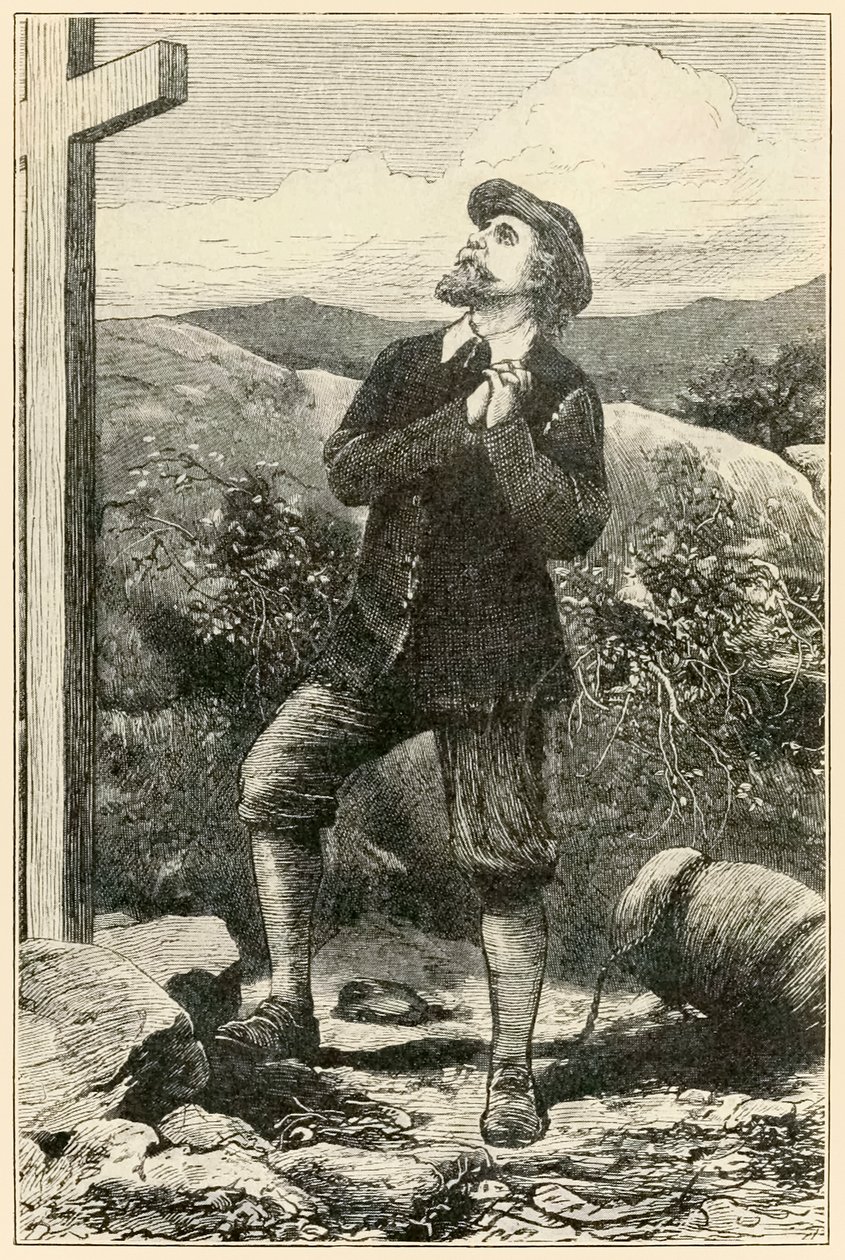 „Christian vor dem Kreuz“ aus „Die Pilgerreise von dieser Welt zu der, die kommen wird“ von John Bunyan von Dalziel Brothers