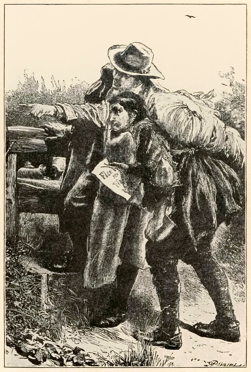 Evangelist zeigt den Weg aus The Pilgrims Progress From This World, To That Which Is To Come von John Bunyan (1628-1688) Illustration von Thomas Dalziel (1823-1906) von Dalziel Brothers