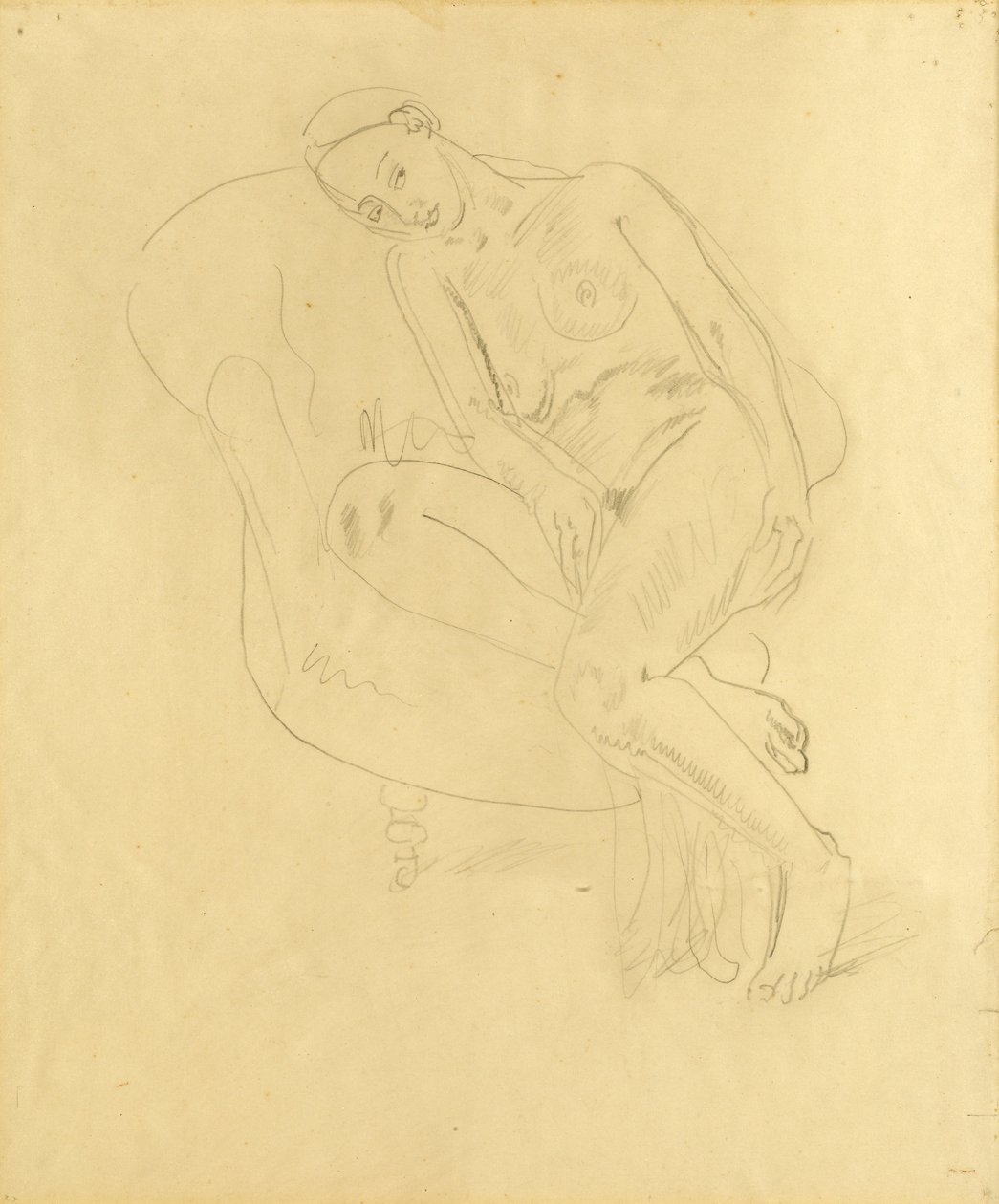 Weiblicher Akt in einem Sessel sitzend von Dame Ethel Walker