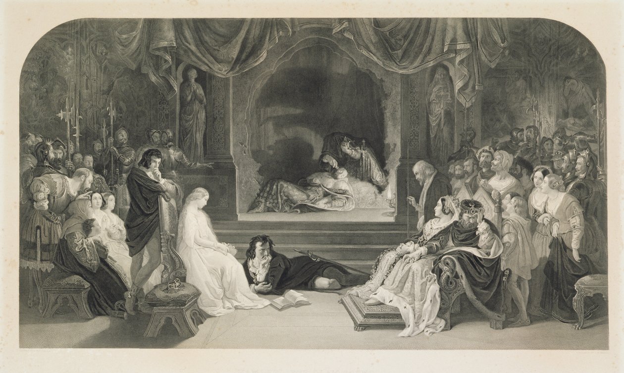 Die Theaterszene, Akt III, Szene II von Hamlet von William Shakespeare, graviert von Charles W. Sharpe von Daniel (after) Maclise
