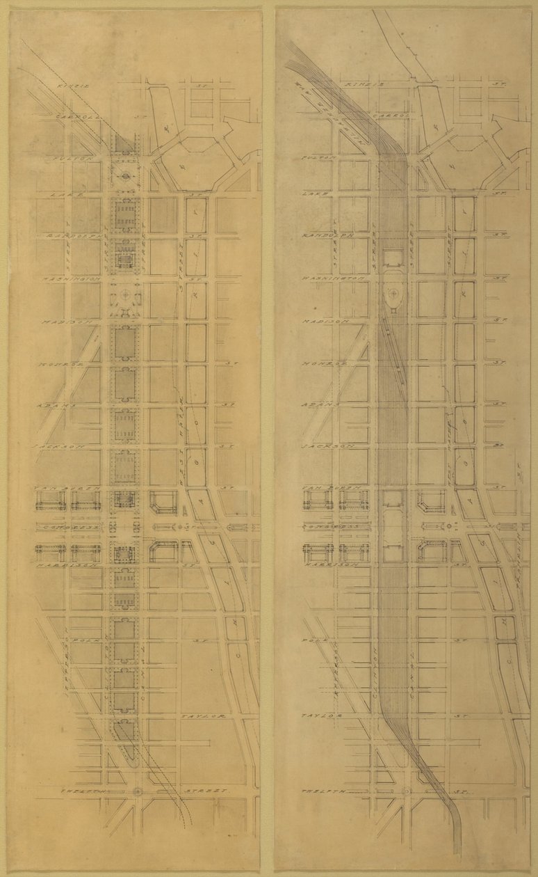 Platte 79 2 Zeichnungen aus dem Plan von Chicago: Vorgeschlagener Standort und Anordnung der... von Daniel Burnham