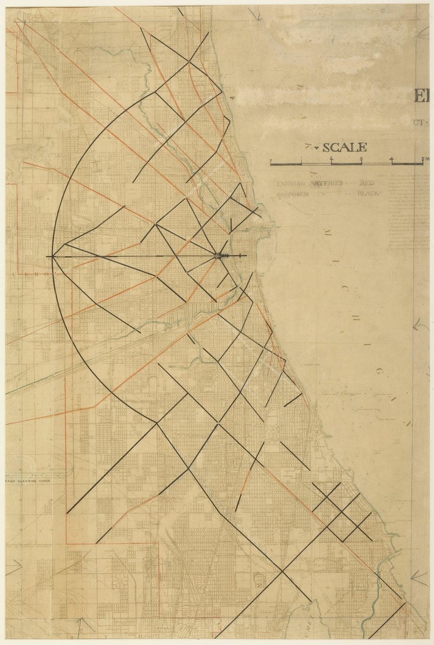 Tafel 91 aus dem Plan von Chicago, Chicago, Vorgeschlagene Diagonalstraßen von Daniel Burnham